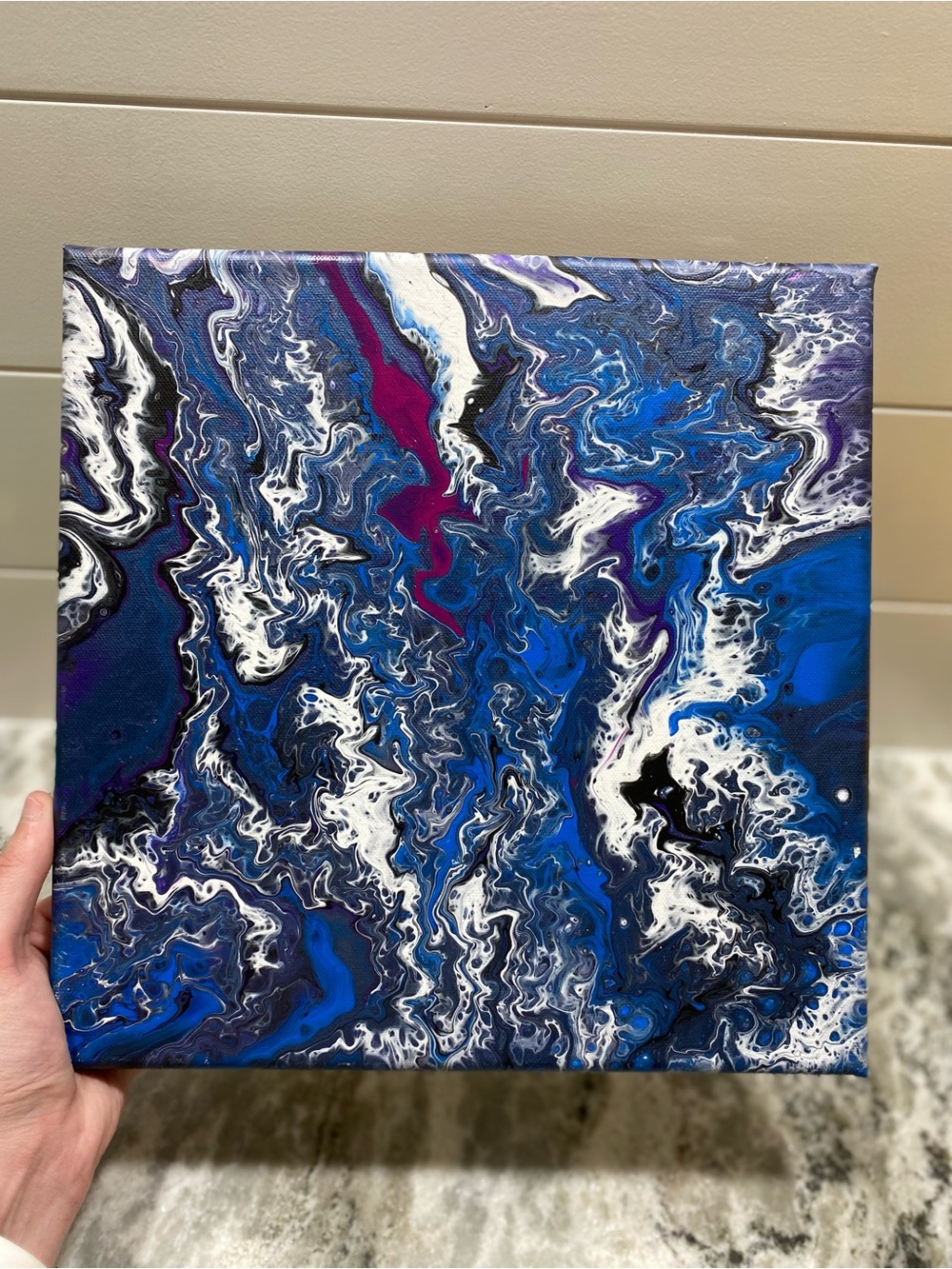 Abstract Metallic Blue and White Canvas Art